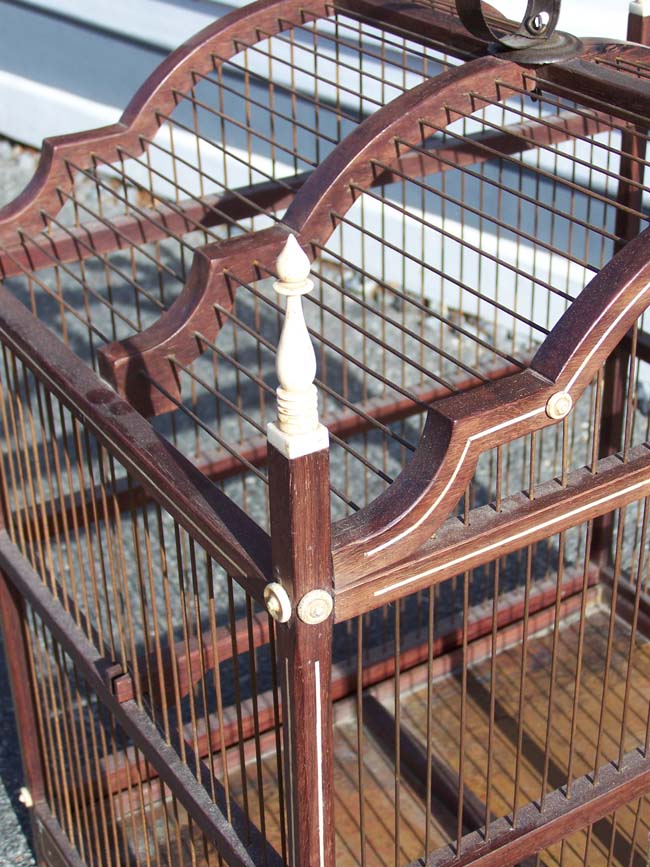 A RARE ANTIQUE SCRIMSHAW 19th century Sailor-Made Whalebone Mounted Mahogany Birdcage — image 3
